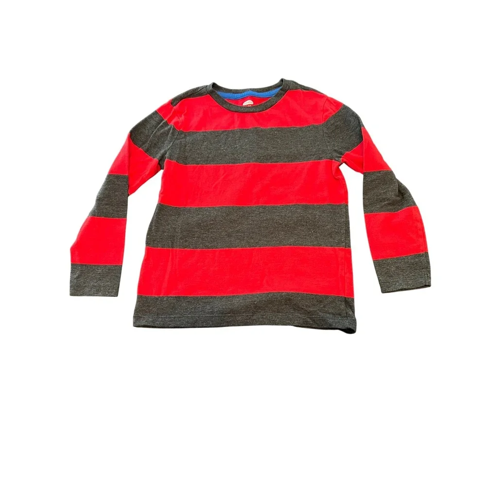 Old Navy‎ Boys Red Charcoal Gray Striped Long Sleeve T-Shirt Size S 6-7